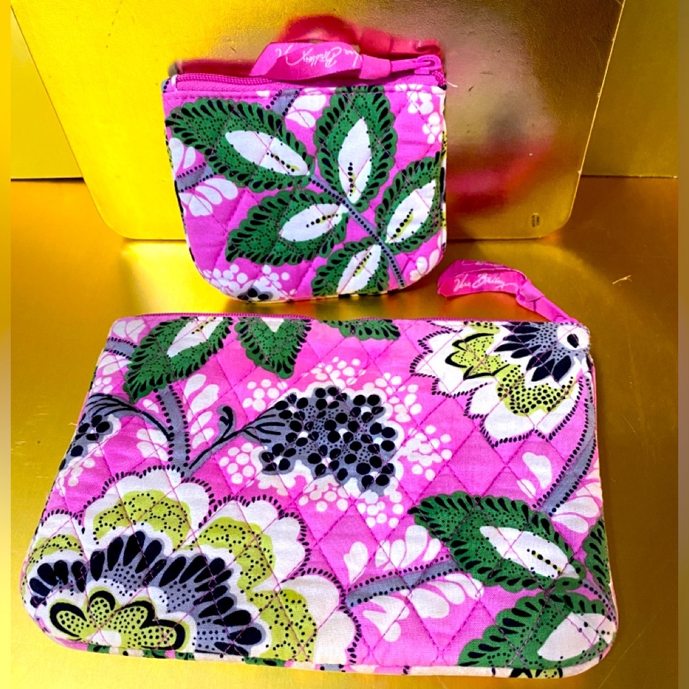 VERA BRADLEY PRISCILLA PINK COIN PURSE & COSMETIC BAG ZIPPER TOPS